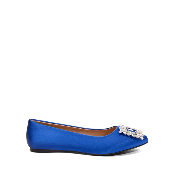 Rhinestone Square Buckle Flats - ROYAL BLUE-SATIN - 4